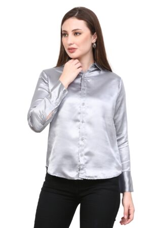 Women Silver Satin Shirt