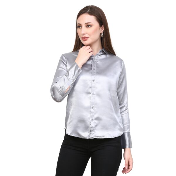 Women Silver Satin Shirt