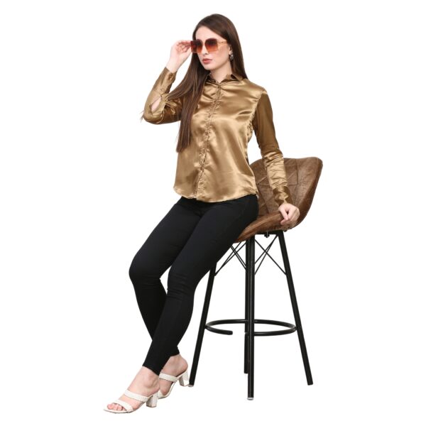 Women Golden Satin Shirt - Image 5