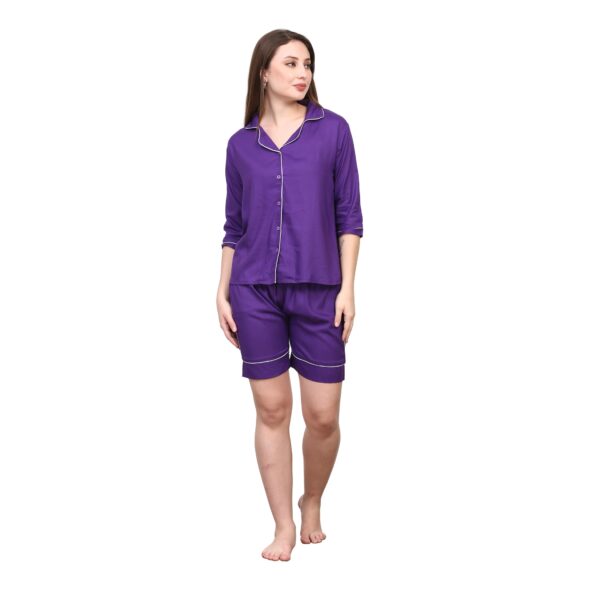 Women Purple Short Night Suit Set - Image 3