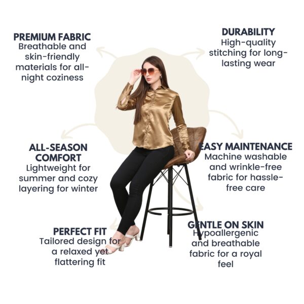 Women Golden Satin Shirt - Image 6
