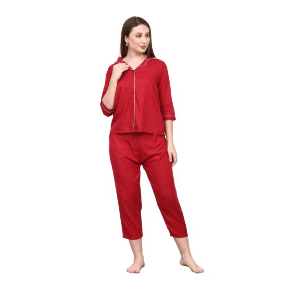 Red Women Capri Night Suit Set - Image 5