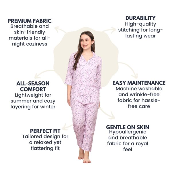 Voilet Floral Printed Night Suit For Women - Image 6