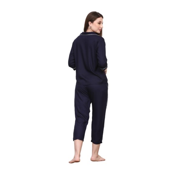 Navy Blue Women Capri Night Suit Set - Image 2