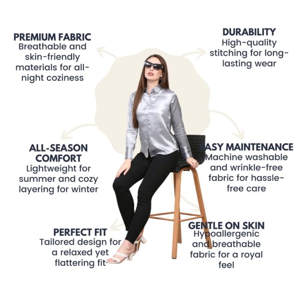 Women Grey Satin Shirt - Image 6