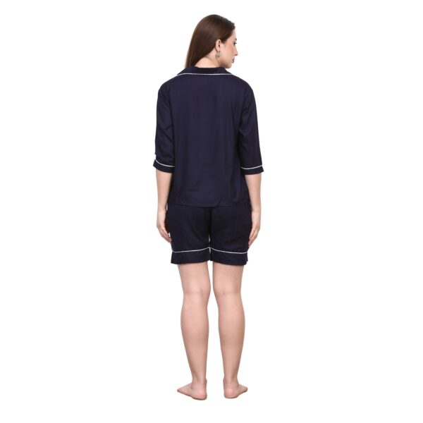 Women Navy Blue Short Night Suit Set - Image 4