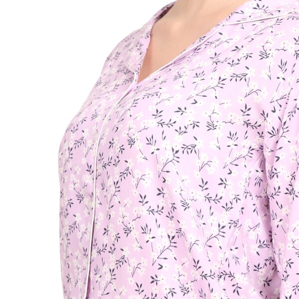 Voilet Floral Printed Night Suit For Women - Image 3