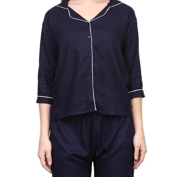 Navy Blue Women Capri Night Suit Set - Image 3