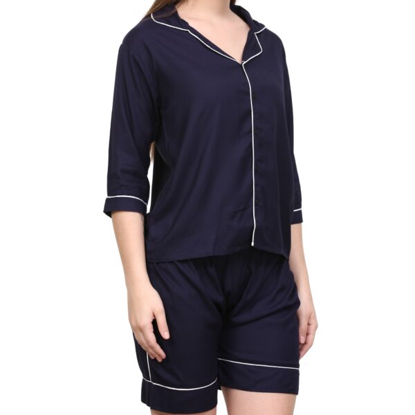 Women Navy Blue Short Night Suit Set - Image 3