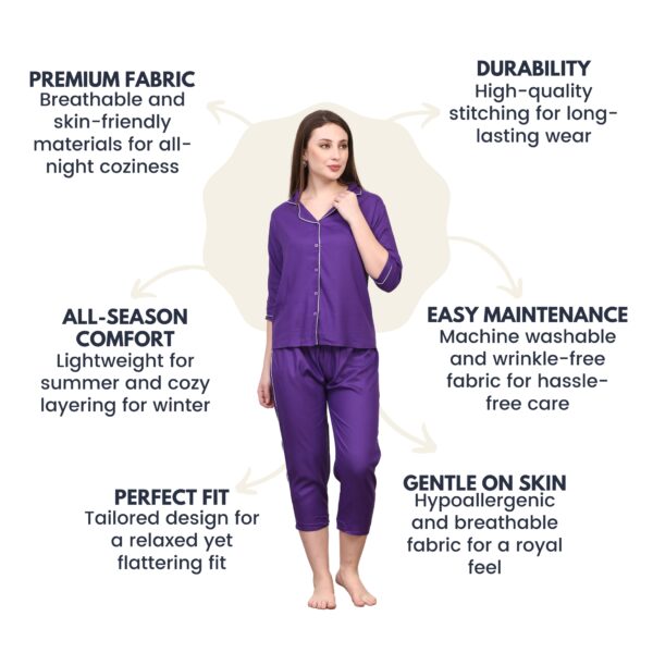 Purple Women Capri Night Suit Set - Image 6