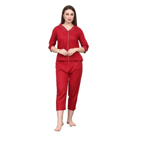 Red Women Capri Night Suit Set