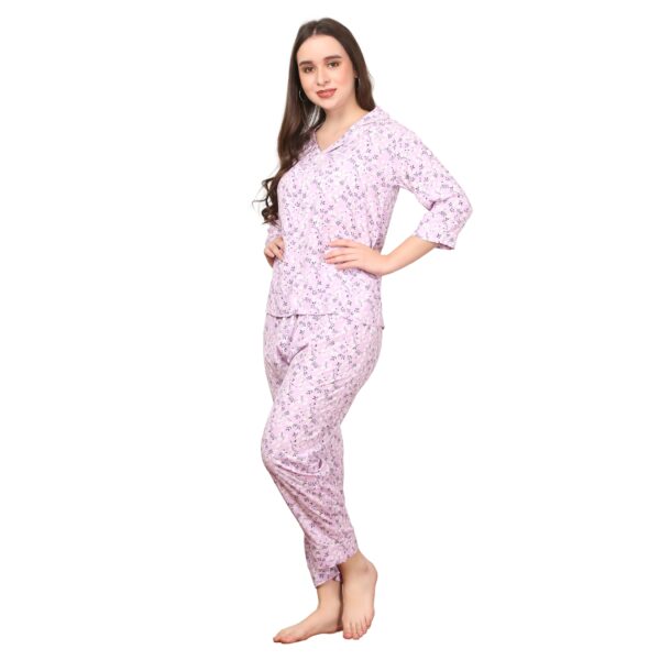 Voilet Floral Printed Night Suit For Women - Image 2