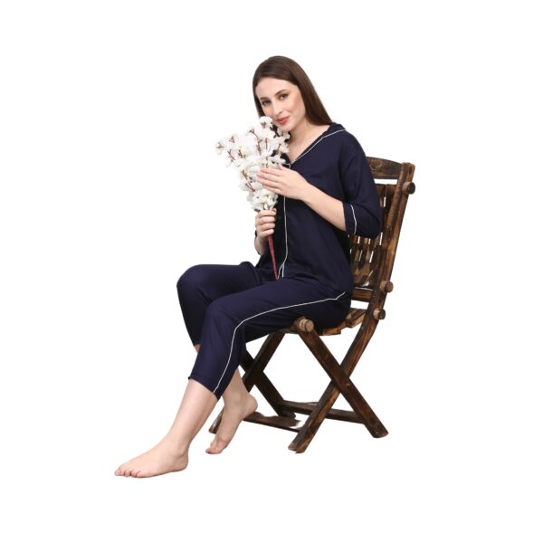 Navy Blue Women Capri Night Suit Set - Image 5