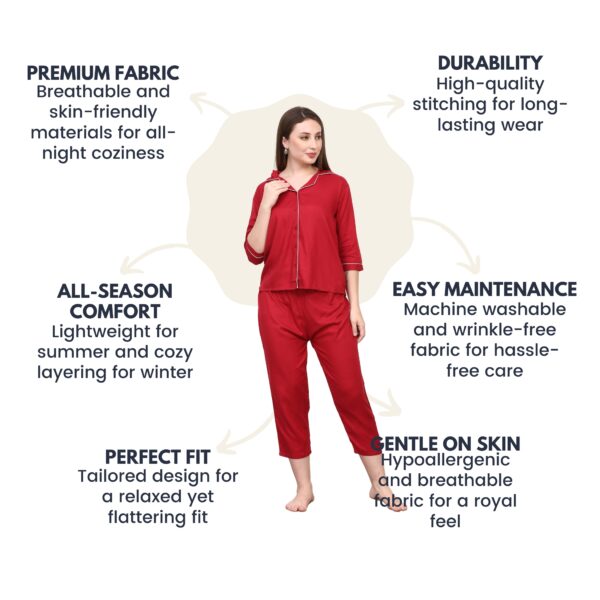 Red Women Capri Night Suit Set - Image 6