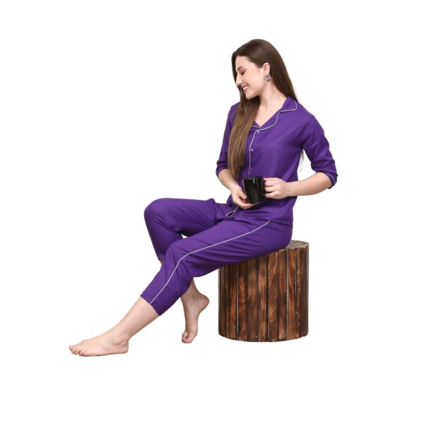 Purple Women Capri Night Suit Set - Image 5