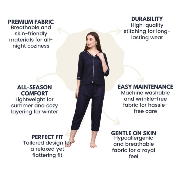 Navy Blue Women Capri Night Suit Set - Image 6